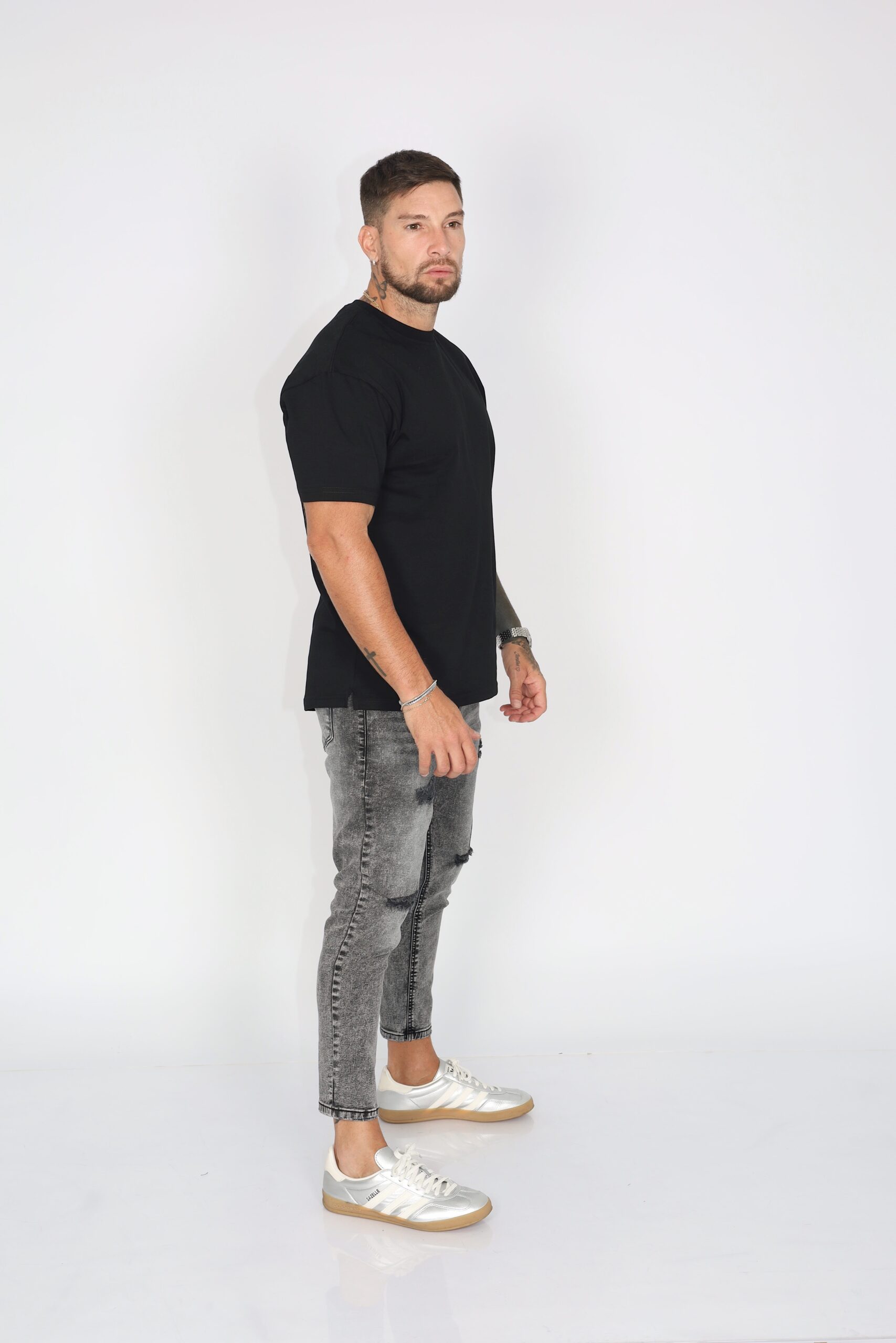 Jeans Men Gris Gravillado Destroyed