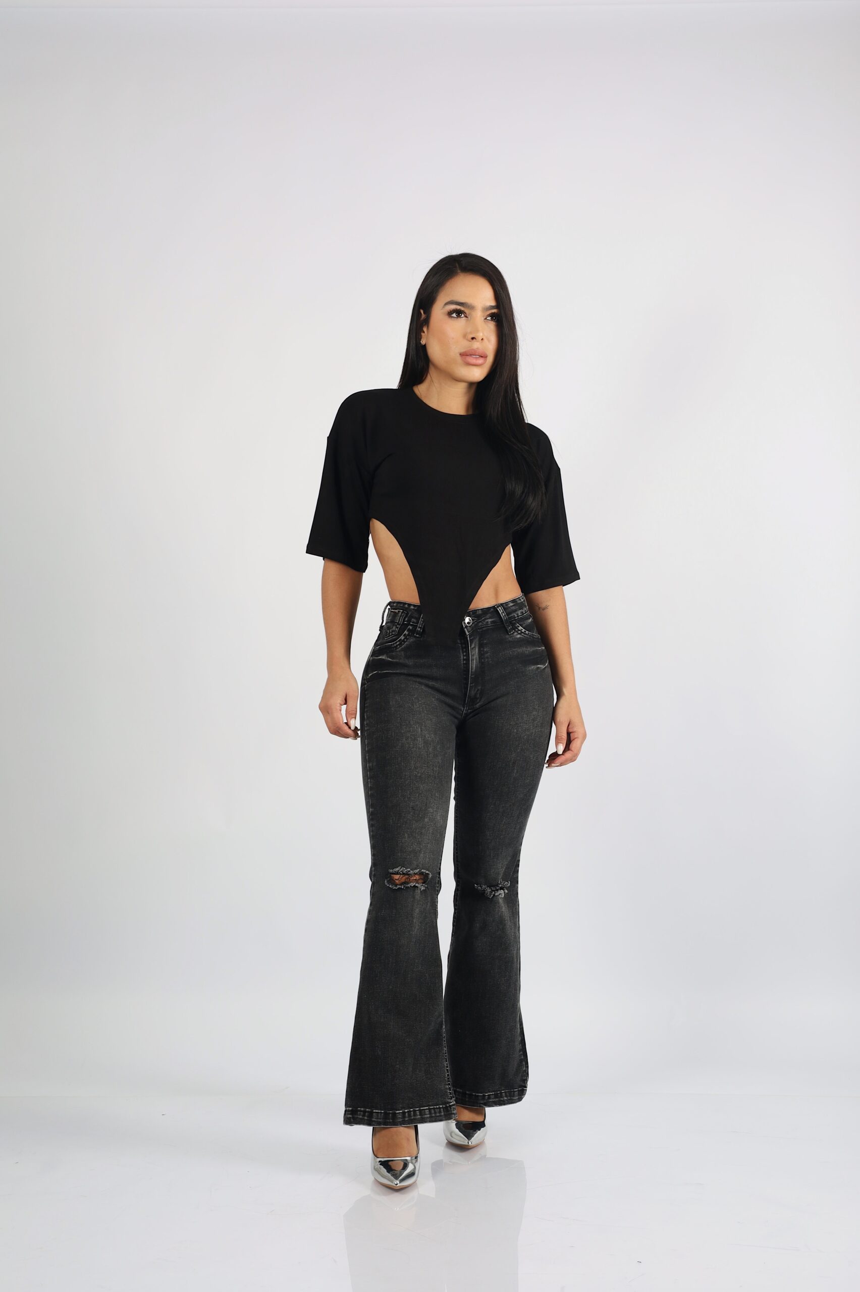 Jeans Flare Black Destroyed