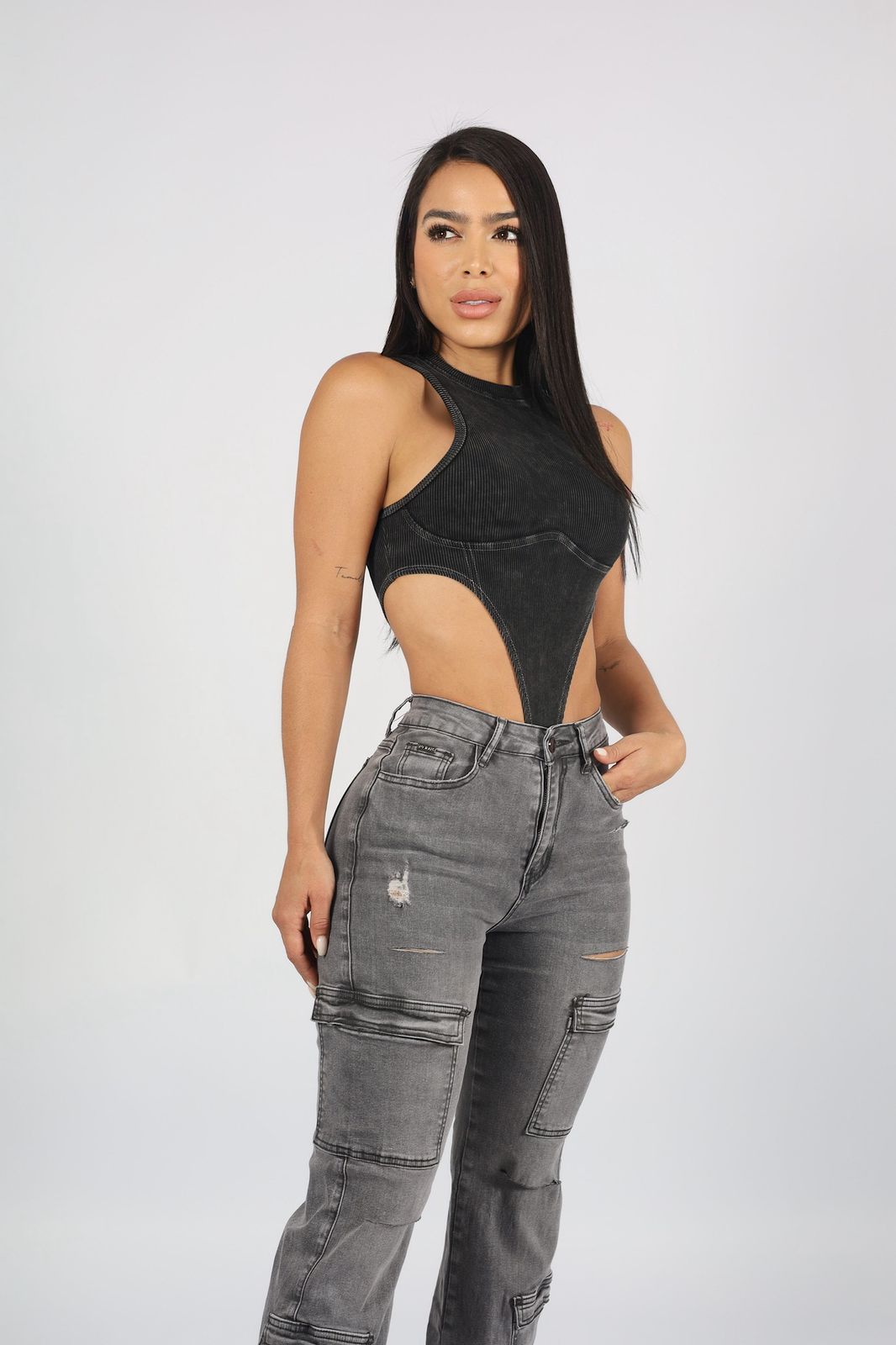 Jeans Cargo Paris Gris Destroyed