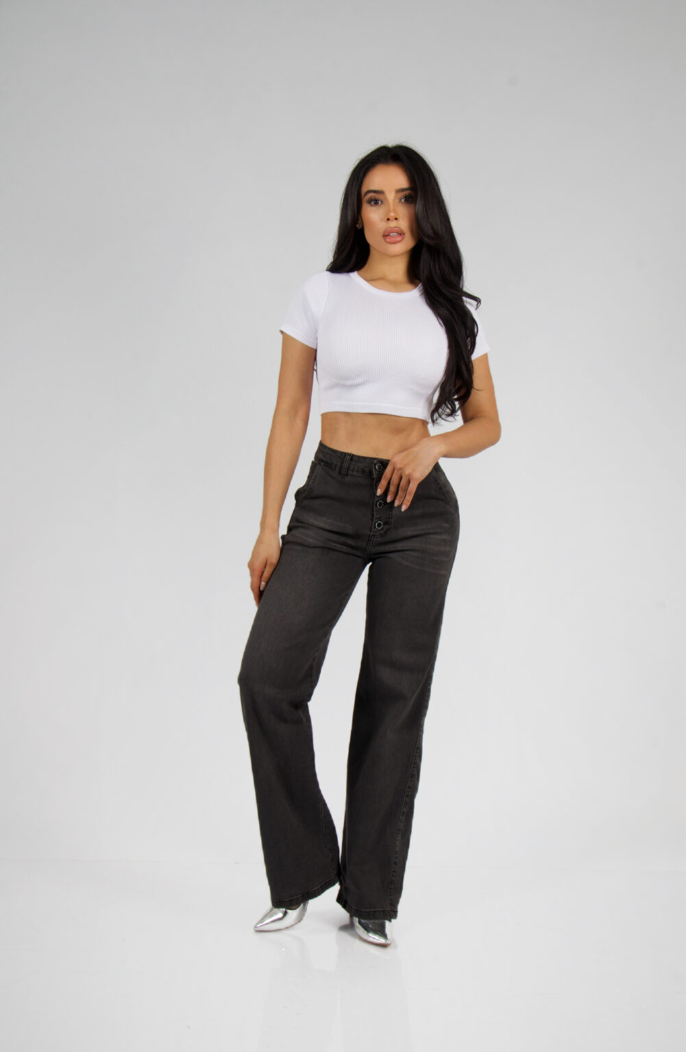 Jeans Wide Leg Black Desgastado