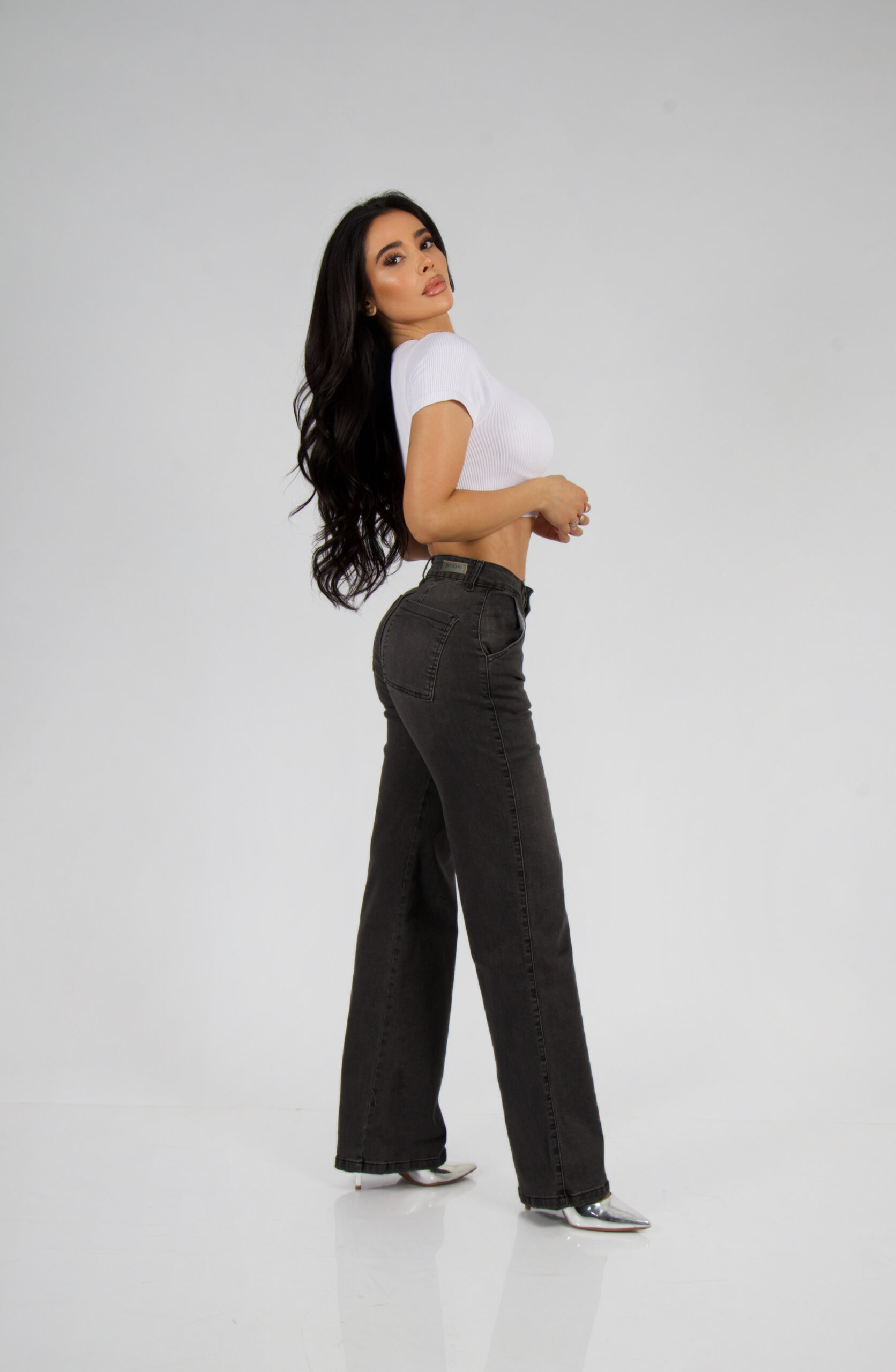 Jeans Wide Leg Black Desgastado - Vista 3
