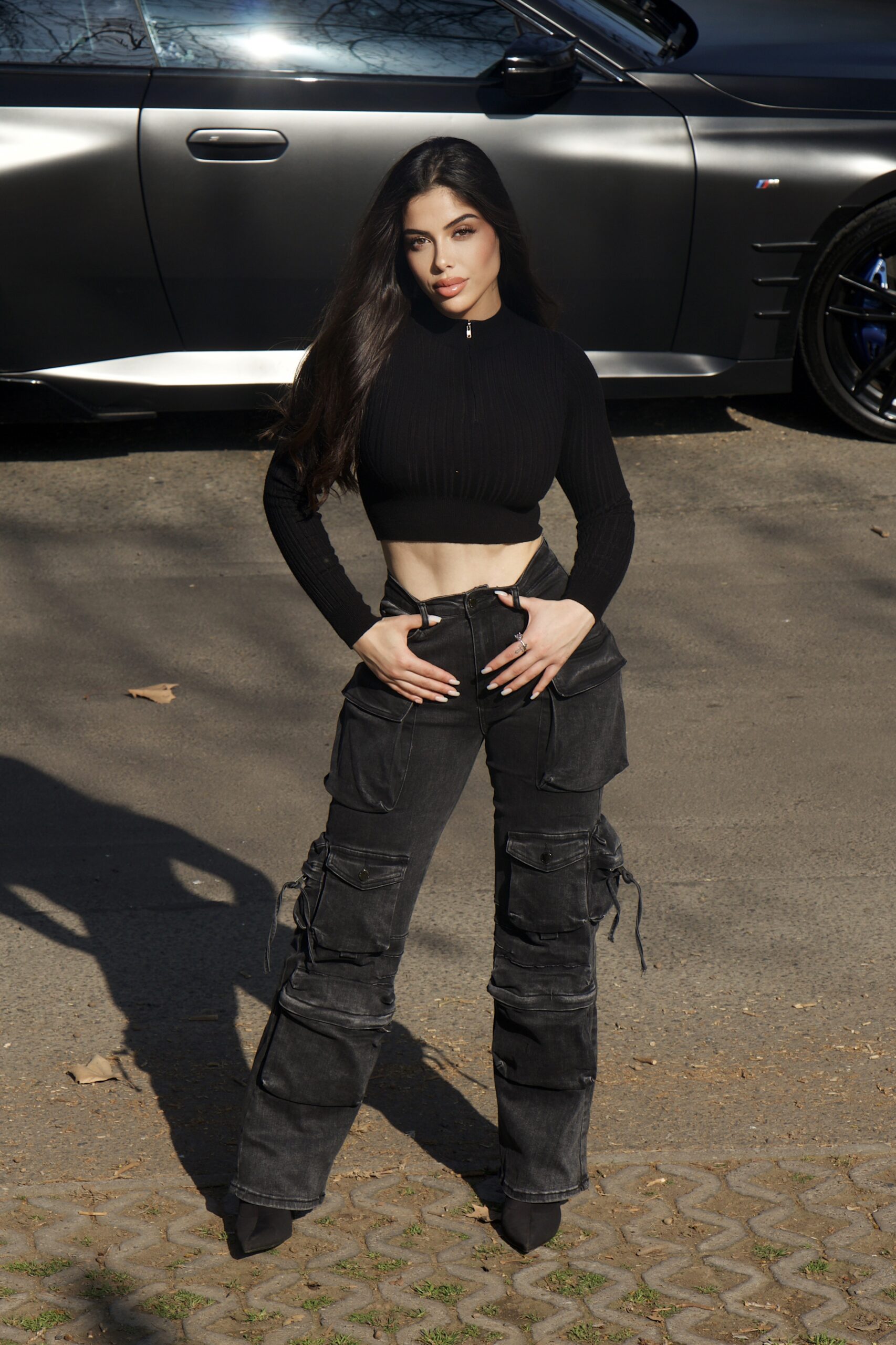 Jeans Cargo Multipocket Luxury Black desgastado