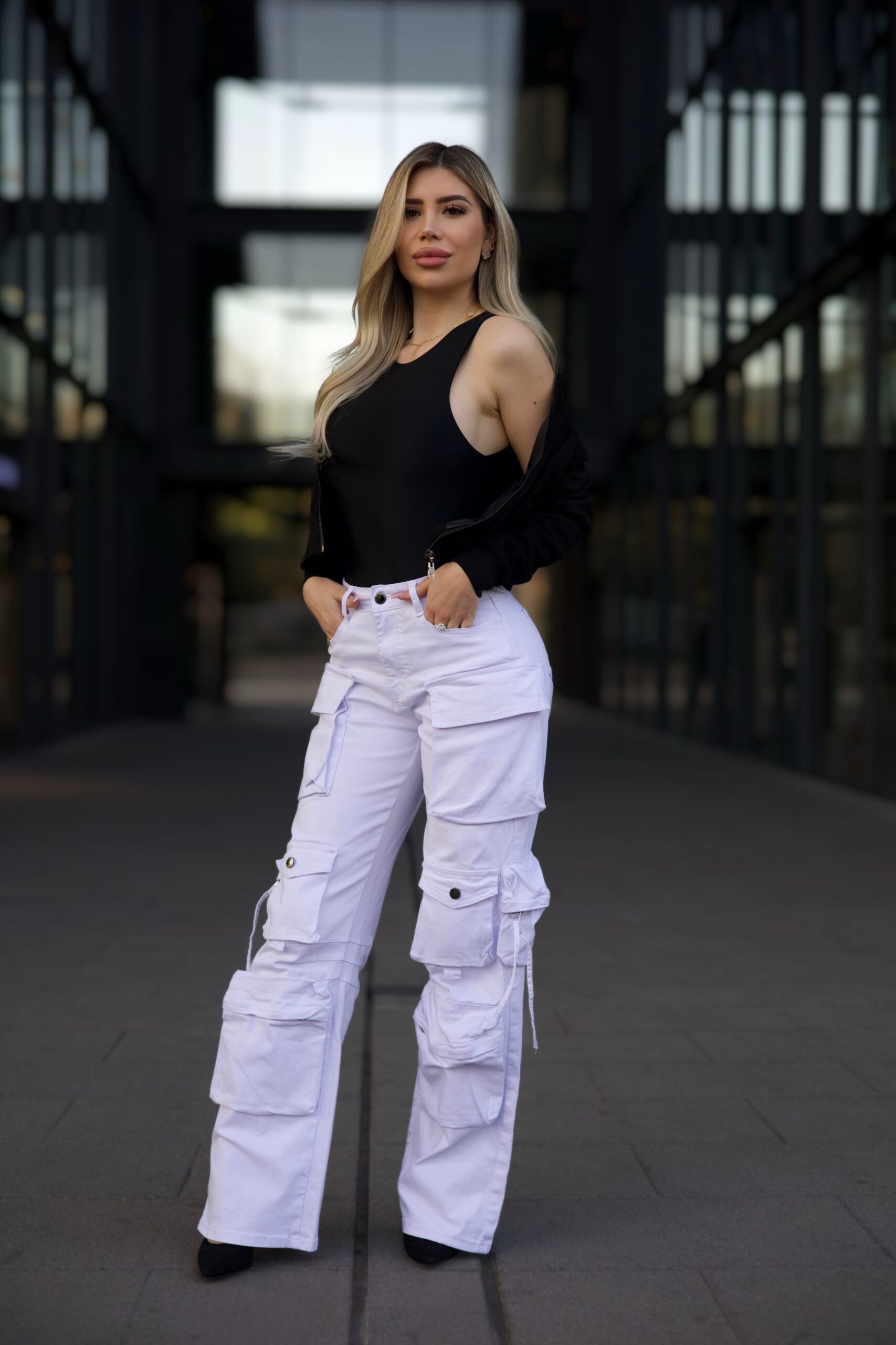 Jeans Cargo Multipocket Luxury White