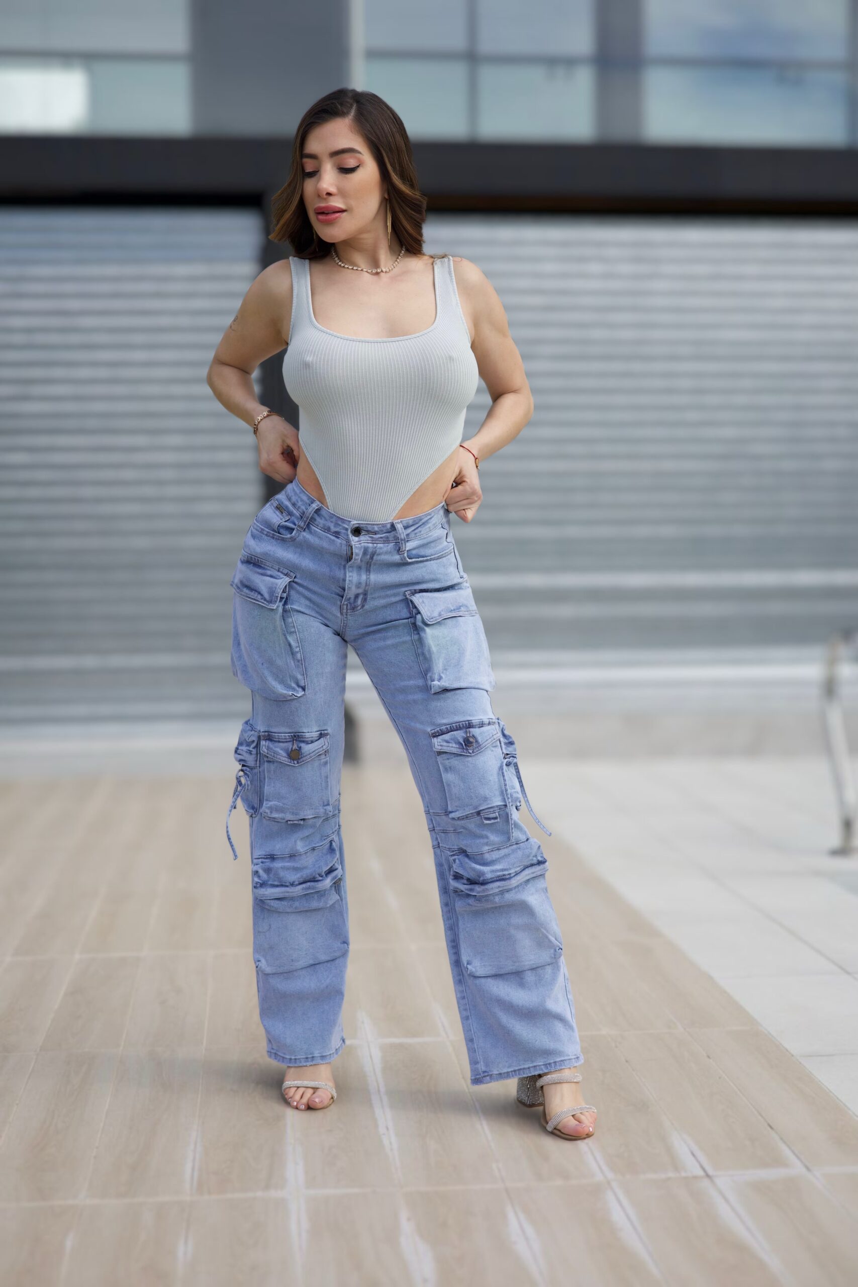 Jeans Cargo Multipocket Luxury Celeste - Vista 6