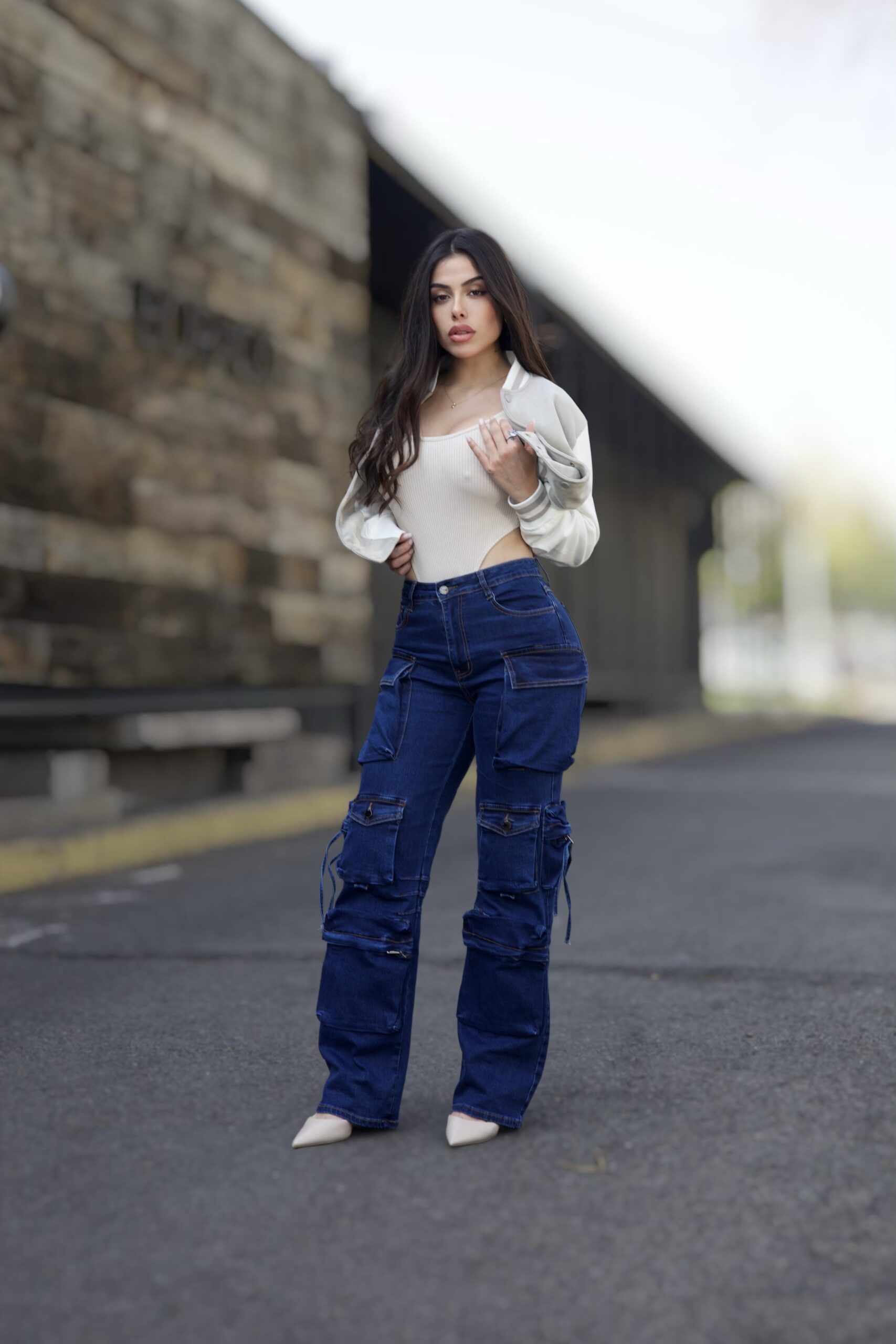 Jeans Cargo Multipocket Luxury Celeste