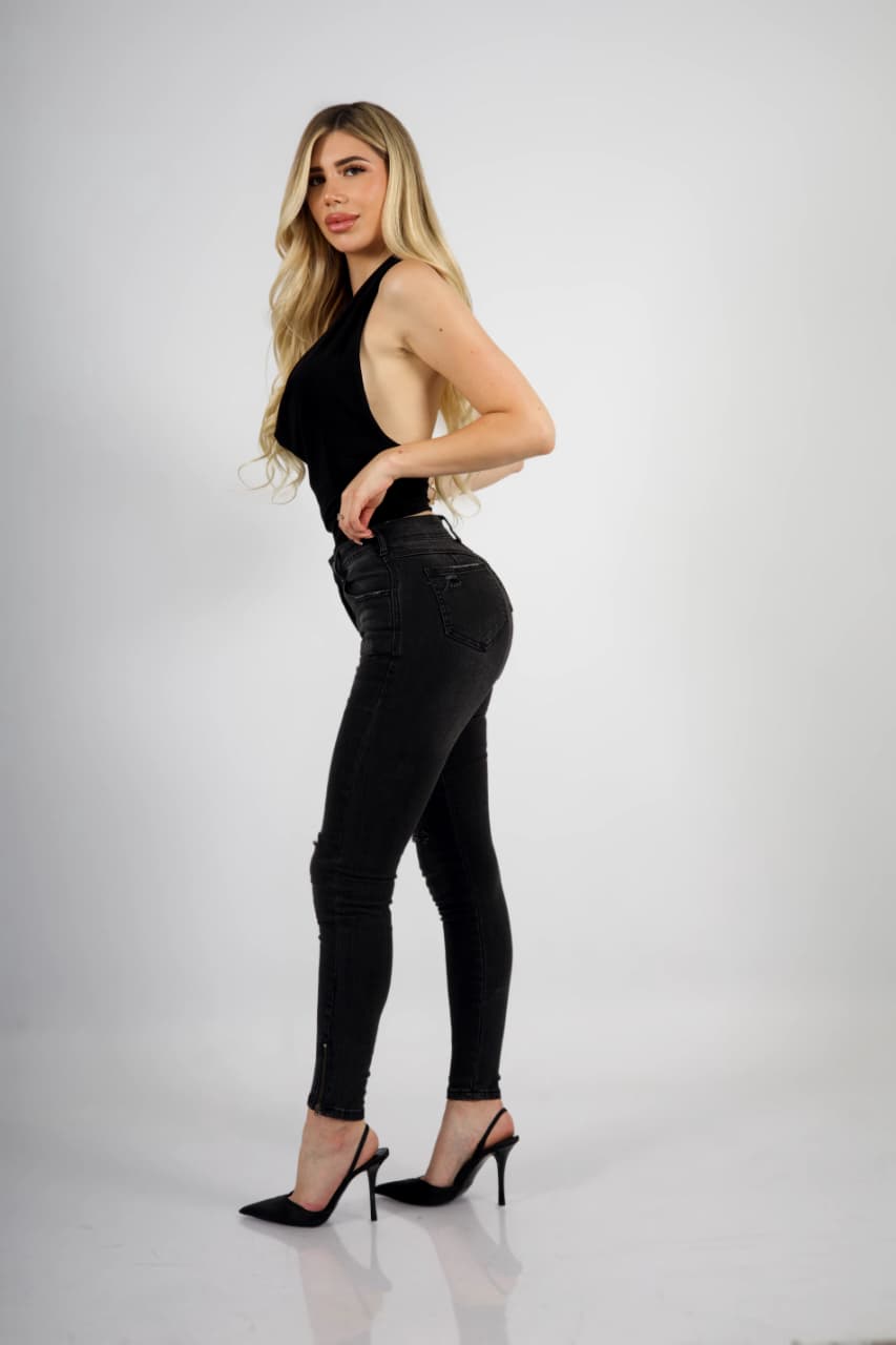 Jeans W Dark zipper desgastado - Vista 3