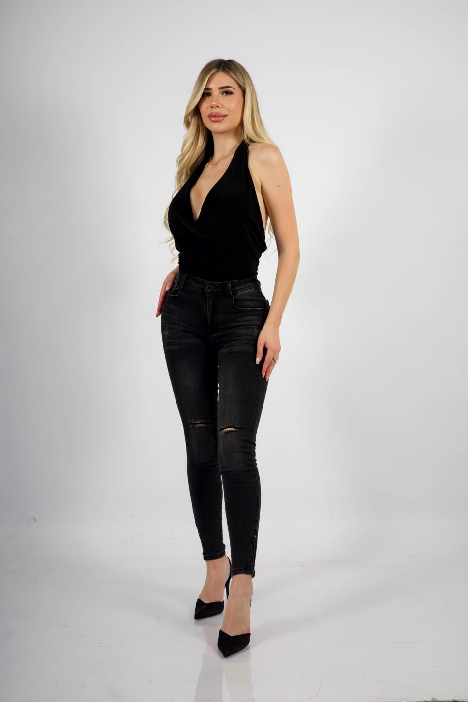 Jeans W Dark zipper desgastado - Vista 8