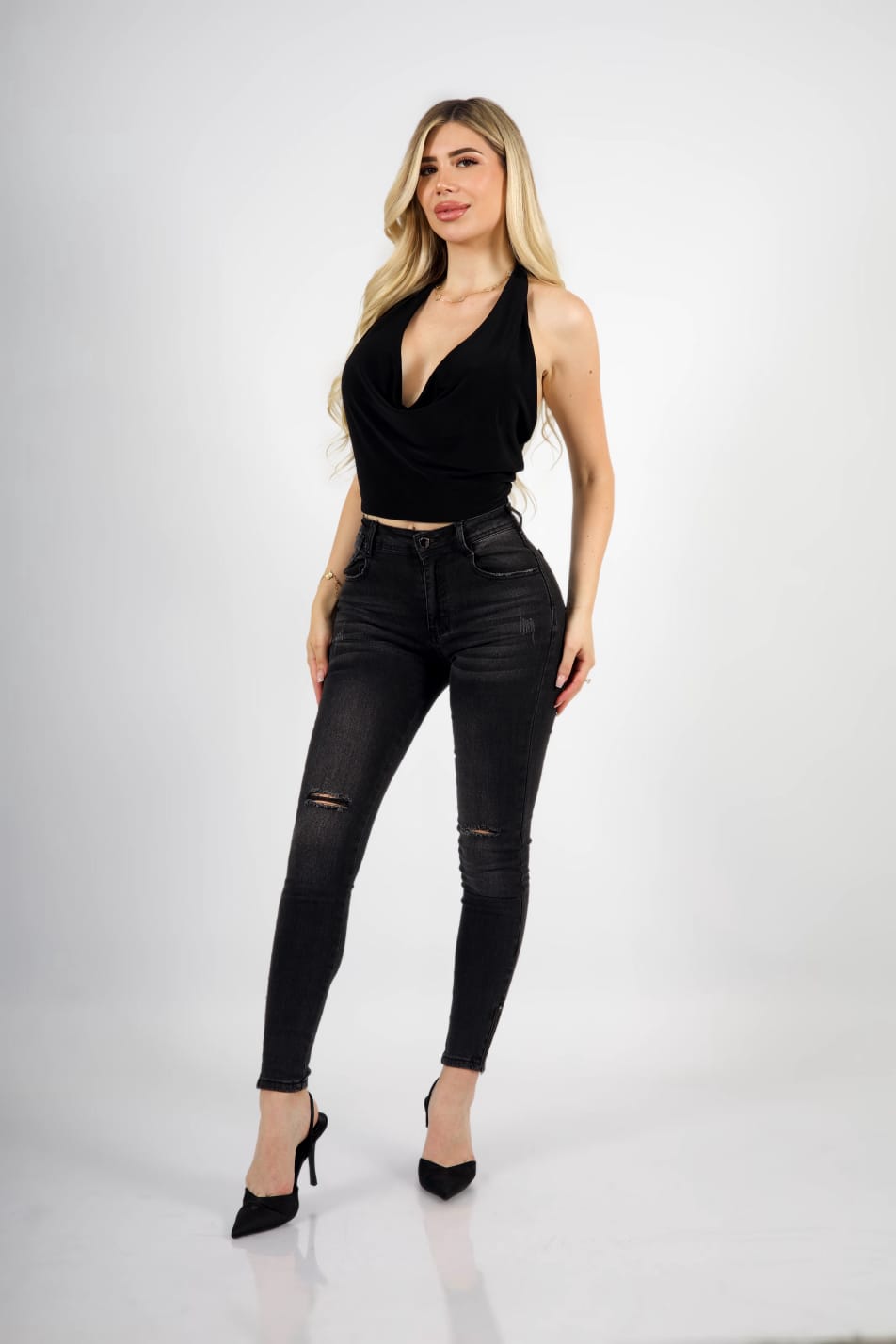 Jeans W Dark zipper desgastado - Vista 9