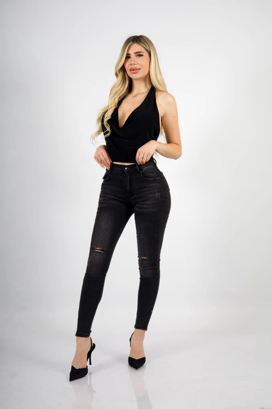 Jeans W Dark zipper desgastado - Vista 10