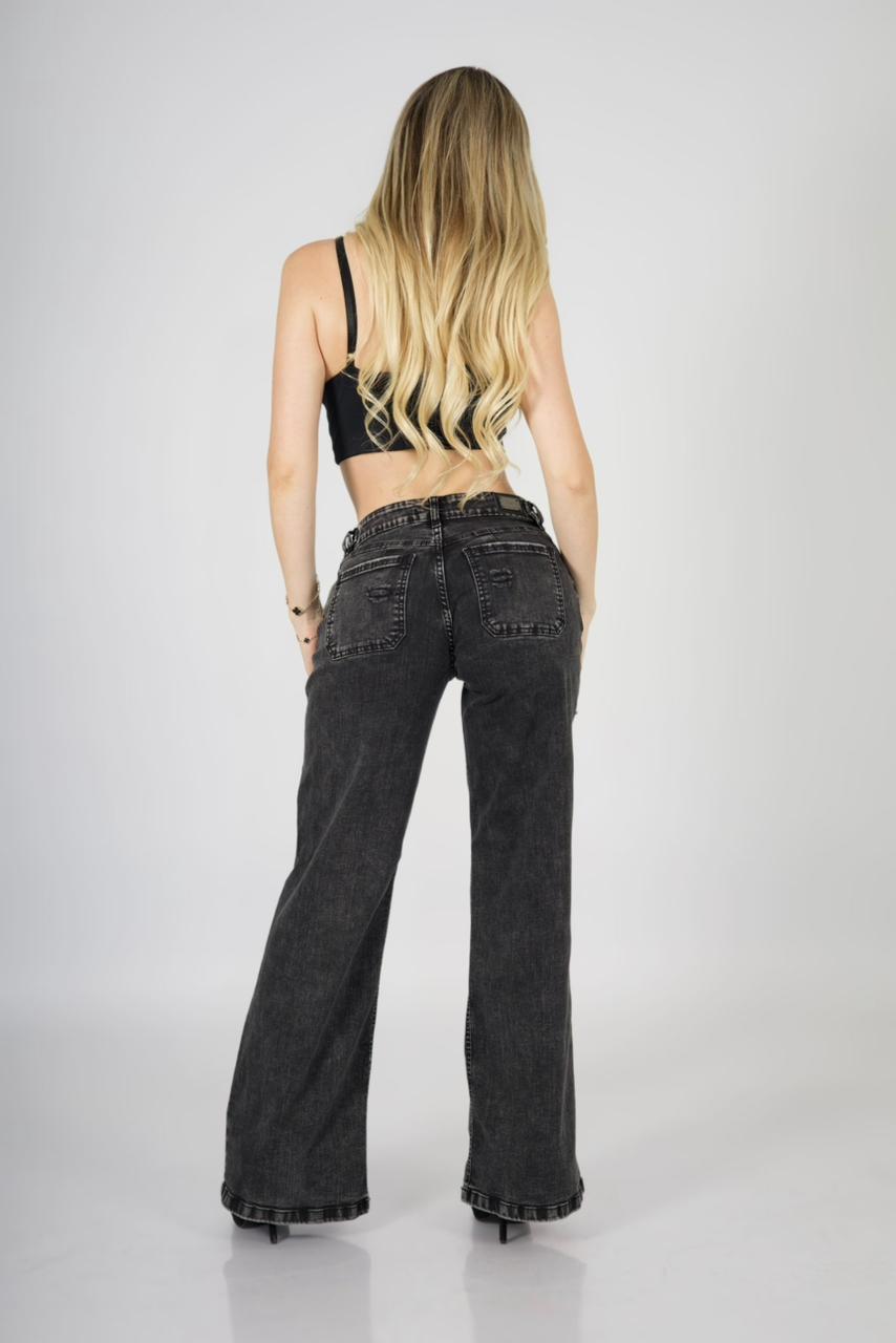 Jeans Wide Leg black destroyed - Vista 3