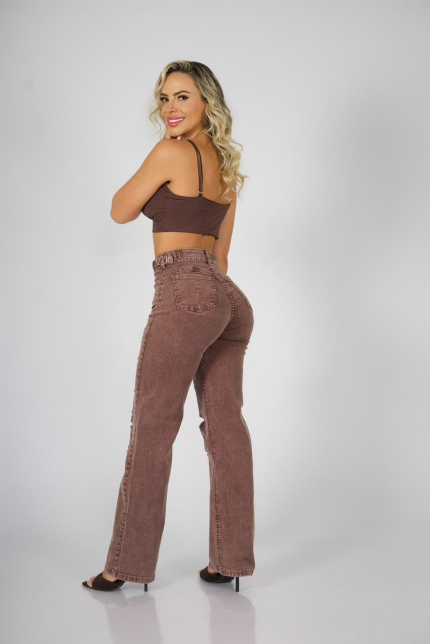 Jeans Wide Leg ajustable destroyed Coffee - Vista 5