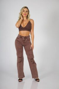 Jeans Wide Leg ajustable destroyed Coffee - Vista 1