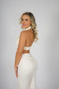 Jeans Wide Leg ajustable destroyed Cloud Dancer - Vista 3