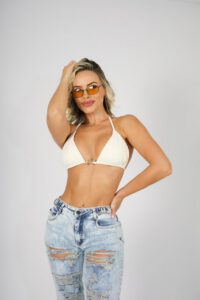 Jeans Wide Leg ajustable Celeste destroyed - Vista 3