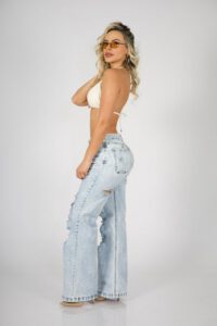 Jeans Wide Leg ajustable Celeste destroyed - Vista 4