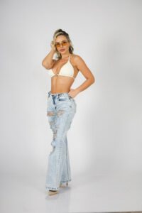 Jeans Wide Leg ajustable Celeste destroyed - Vista 2